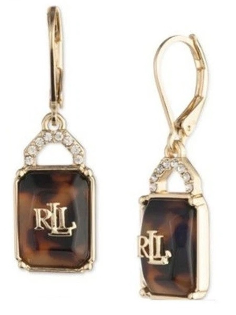 Ralph Lauren Gold-Tone Tortoiseshell RLL Pendant Drop Earrings